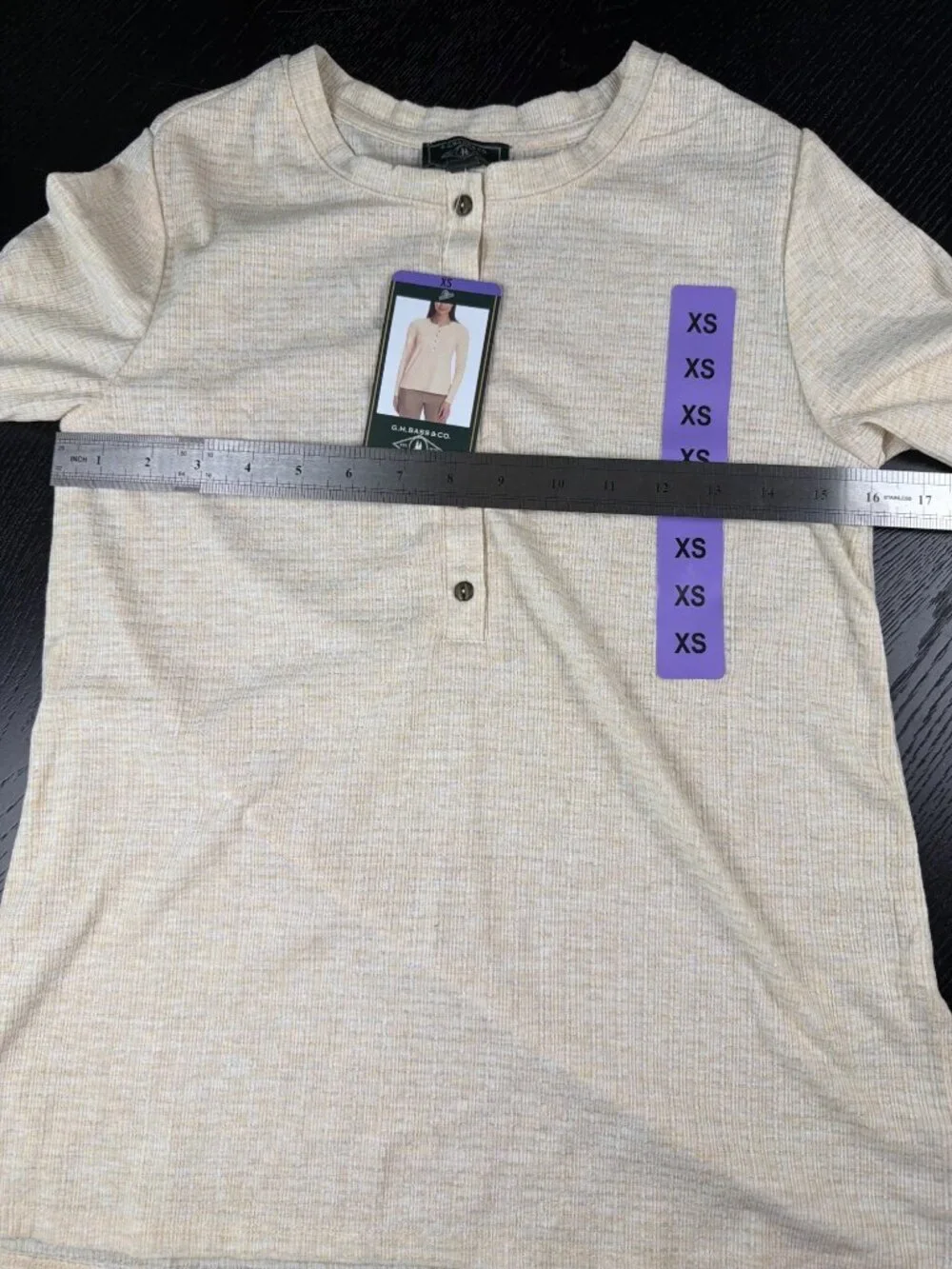 G.H. Bass & Co. XS Textured Henley Top In Tan Long Sleeve Button Detail - Picture 4 of 4